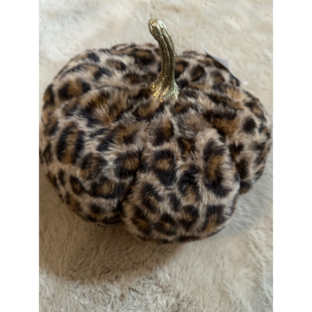 Rachel Zoe Faux Fur Leopard Print Pumpkin Gold Glitter Stem Fall Decor NWT